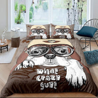 HKM-814355 3D Pug Digital Printed Bedding Set - Modern Cartoon Design, Polyester Fiber, 3-Piece Collection