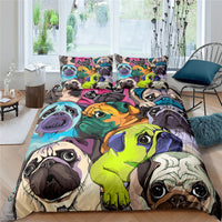 HKM-814355 3D Pug Digital Printed Bedding Set - Modern Cartoon Design, Polyester Fiber, 3-Piece Collection