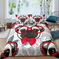 HKM-814355 3D Pug Digital Printed Bedding Set - Modern Cartoon Design, Polyester Fiber, 3-Piece Collection