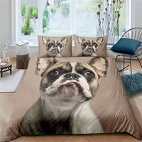 HKM-814355 3D Pug Digital Printed Bedding Set - Modern Cartoon Design, Polyester Fiber, 3-Piece Collection