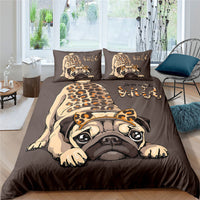 HKM-814355 3D Pug Digital Printed Bedding Set - Modern Cartoon Design, Polyester Fiber, 3-Piece Collection