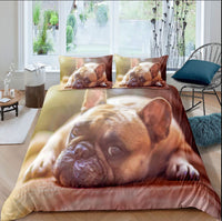 HKM-814355 3D Pug Digital Printed Bedding Set - Modern Cartoon Design, Polyester Fiber, 3-Piece Collection
