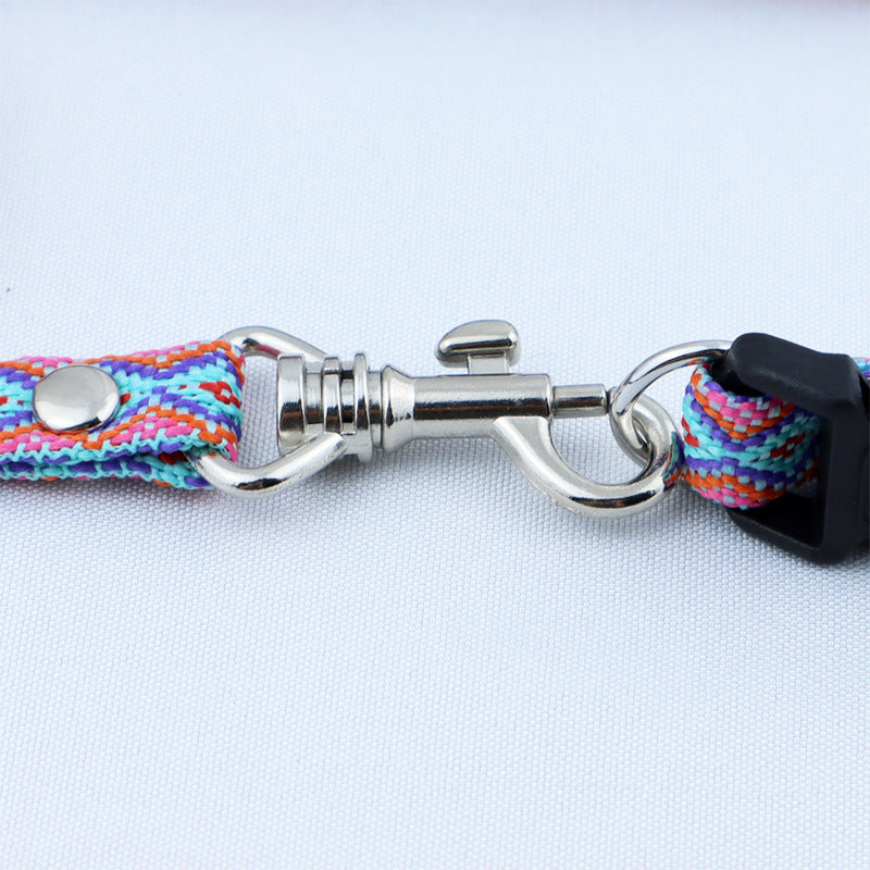HKM-814419 Ethnic Style Woven Polyester Dog Collar with 120cm Traction Rope