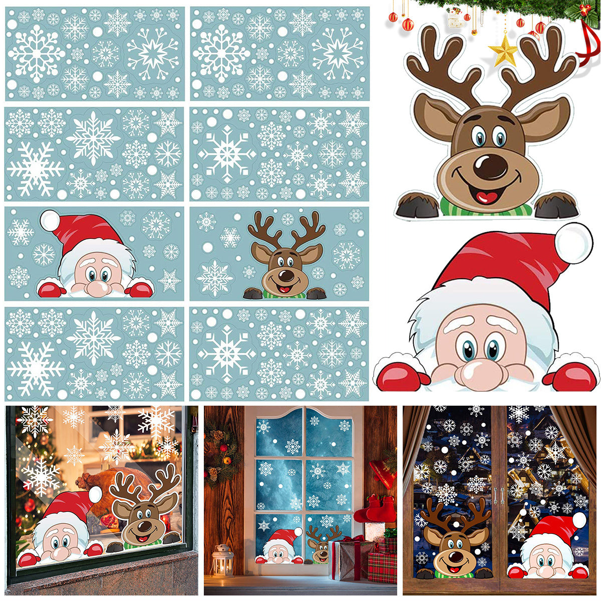HKM-814675 Christmas Snowflake Window Clings - Reusable Self-Adhesive Static Stickers for Festive Decor