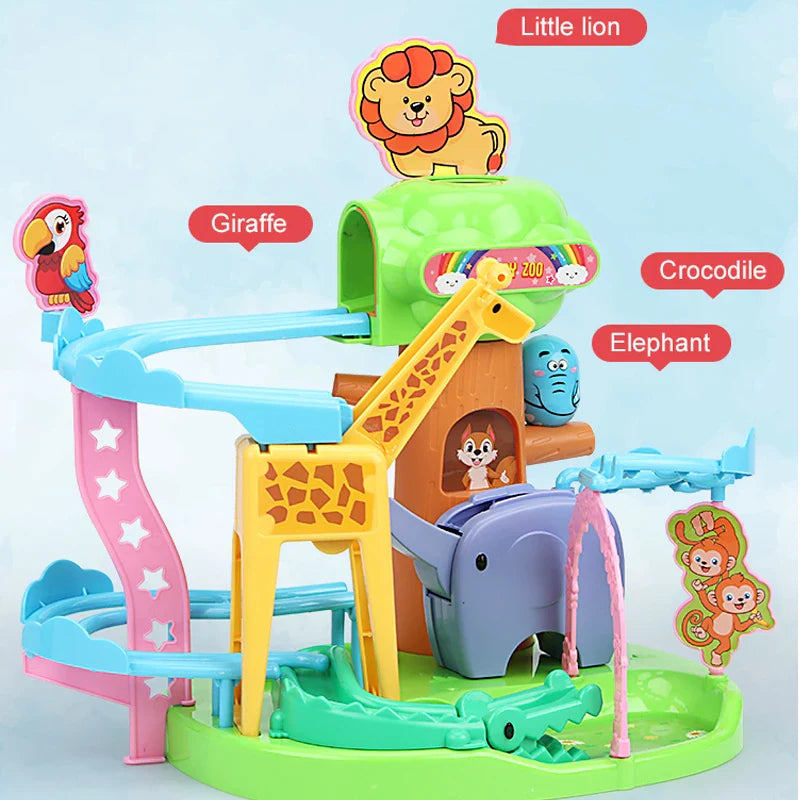 KTX-814803 Indoor Building Block Zoo Animal Slide Railway Track Playground Toy Set for Ages 2-4