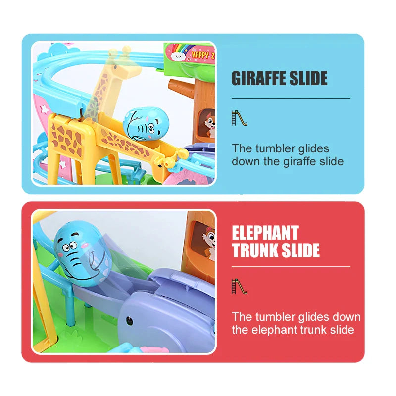 KTX-814803 Indoor Building Block Zoo Animal Slide Railway Track Playground Toy Set for Ages 2-4