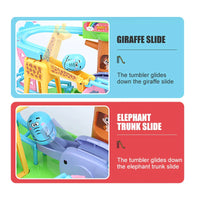 HKM-814803 Indoor Building Block Zoo Animal Slide Railway Track Playground Toy Set for Ages 2-4