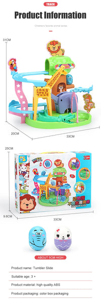 HKM-814803 Indoor Building Block Zoo Animal Slide Railway Track Playground Toy Set for Ages 2-4
