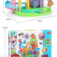 HKM-814803 Indoor Building Block Zoo Animal Slide Railway Track Playground Toy Set for Ages 2-4