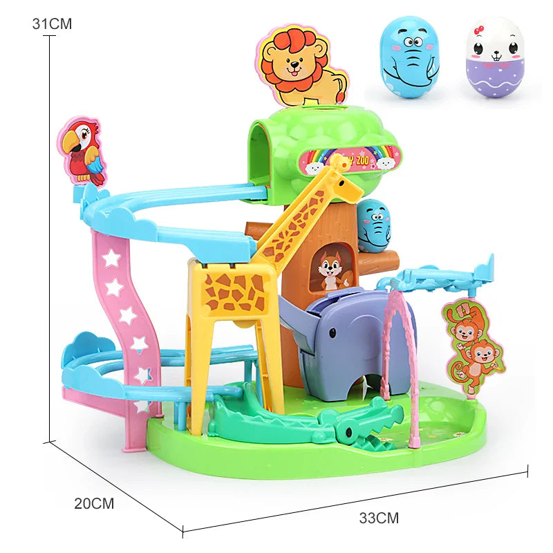 KTX-814803 Indoor Building Block Zoo Animal Slide Railway Track Playground Toy Set for Ages 2-4