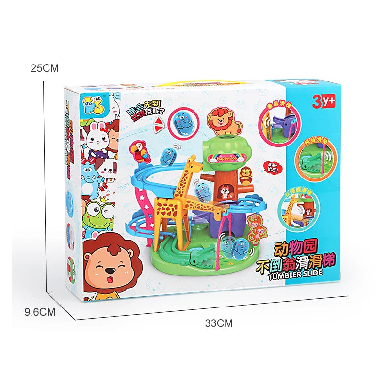 KTX-814803 Indoor Building Block Zoo Animal Slide Railway Track Playground Toy Set for Ages 2-4