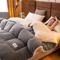 HKM-814867 Reversible Velvet Thickened Duvet Insert with Antibacterial Fiber Filling, Multiple Sizes Available