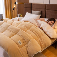 HKM-814867 Reversible Velvet Thickened Duvet Insert with Antibacterial Fiber Filling, Multiple Sizes Available