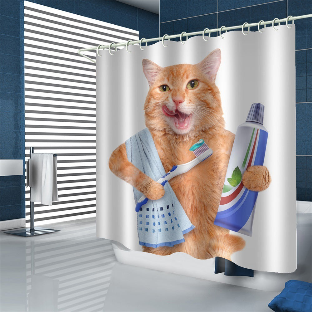 HKM-815251 Waterproof Polyester Shower Curtain – Modern Fat Cat Designs in Various Sizes
