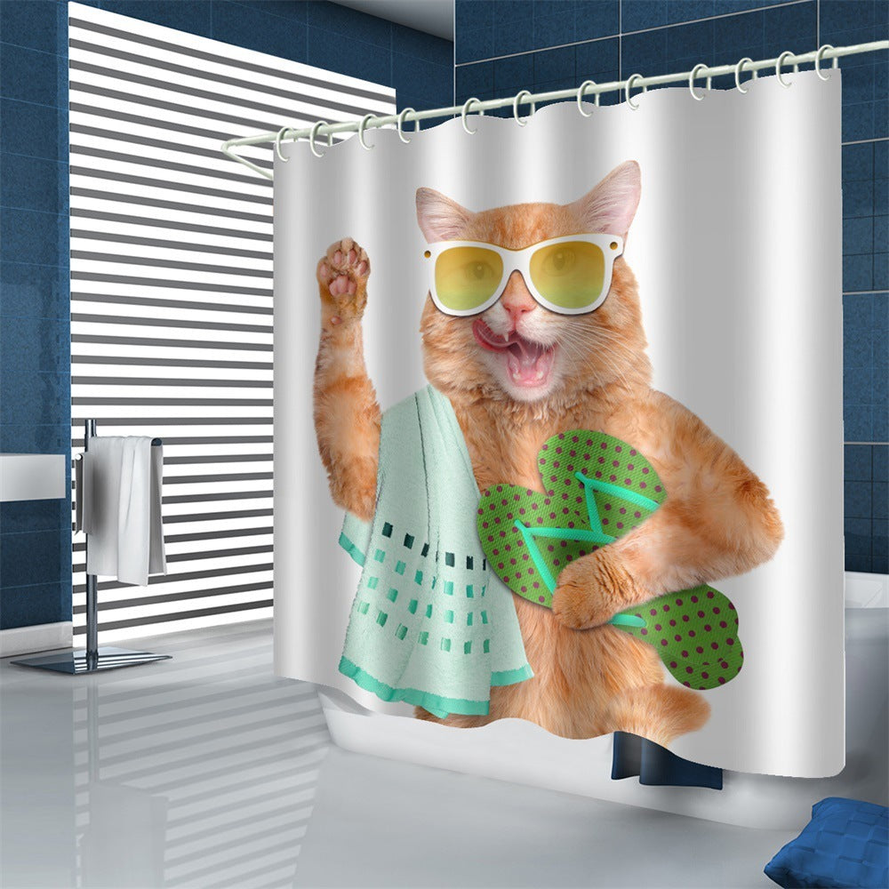 HKM-815251 Waterproof Polyester Shower Curtain – Modern Fat Cat Designs in Various Sizes