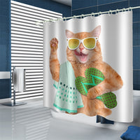 HKM-815251 Waterproof Polyester Shower Curtain – Modern Fat Cat Designs in Various Sizes