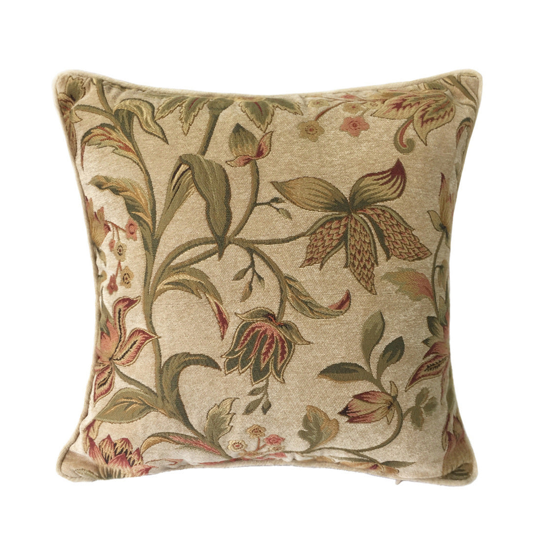 HKM-815379 Dark Brown Floral Design Cotton Pillowcase, 45x45cm Chenille Cushion Cover