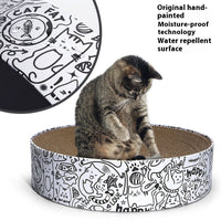 HKM-815507 Extra Large Round Cat Scratching Board Nest in White, Simple Design, 42x42x10cm