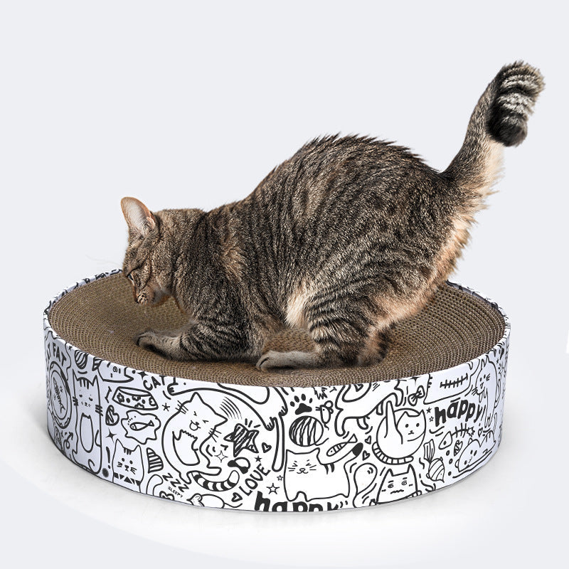 HKM-815507 Extra Large Round Cat Scratching Board Nest in White, Simple Design, 42x42x10cm