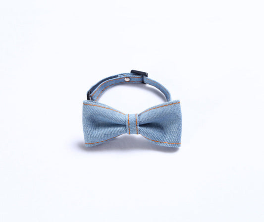 HKM-815571 Adjustable Denim Bow Tie Collar for Cats and Dogs - Geometric Pattern, All Seasons, S (16-32cm)