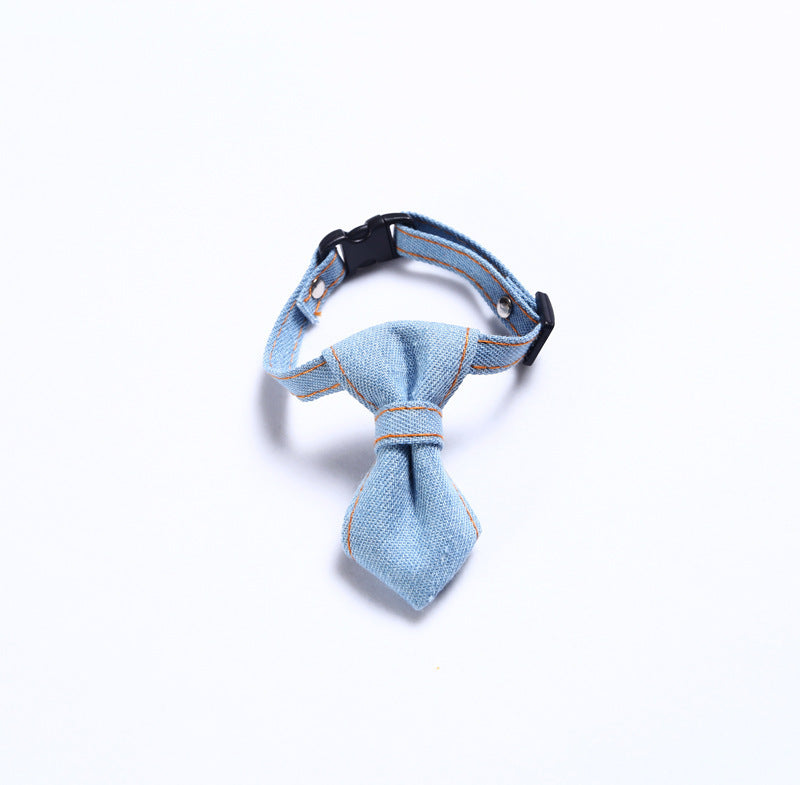 HKM-815571 Adjustable Denim Bow Tie Collar for Cats and Dogs - Geometric Pattern, All Seasons, S (16-32cm)