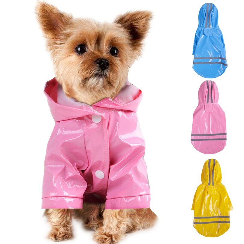 HKM-815571 Hooded Waterproof PU Dog Raincoat with Reflective Lines in Multiple Colors