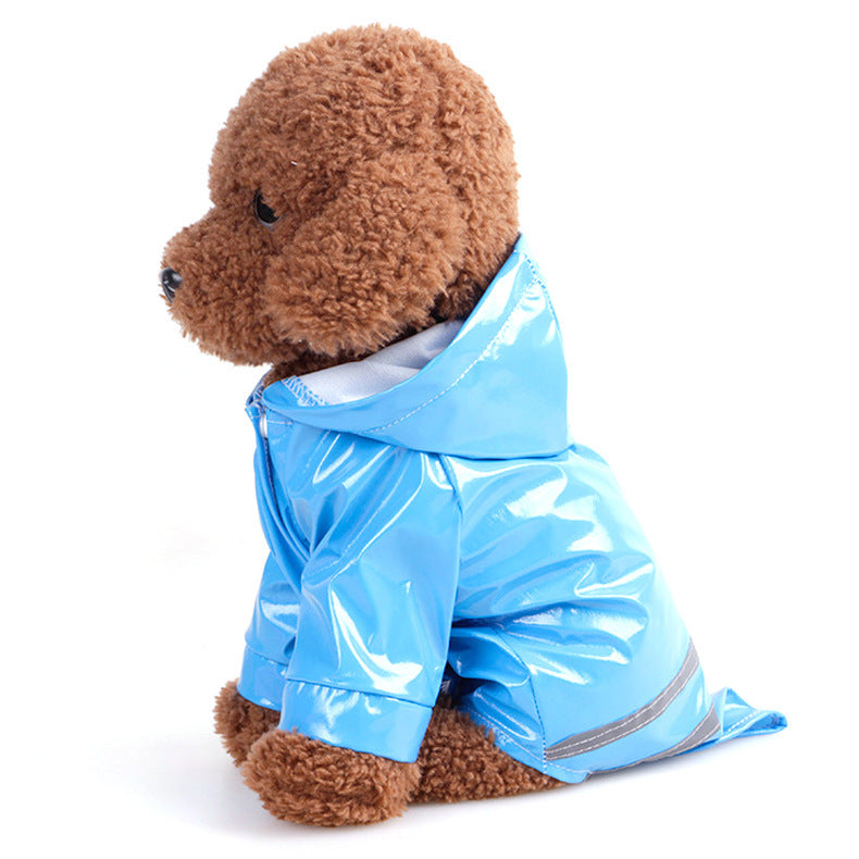 HKM-815571 Hooded Waterproof PU Dog Raincoat with Reflective Lines in Multiple Colors