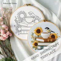 HKM-815635 Bird Sunflower Embroidery Fabric Material Package - Cotton and Linen, Modern Simplicity Design