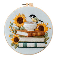 HKM-815635 Bird Sunflower Embroidery Fabric Material Package - Cotton and Linen, Modern Simplicity Design
