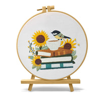 HKM-815635 Bird Sunflower Embroidery Fabric Material Package - Cotton and Linen, Modern Simplicity Design