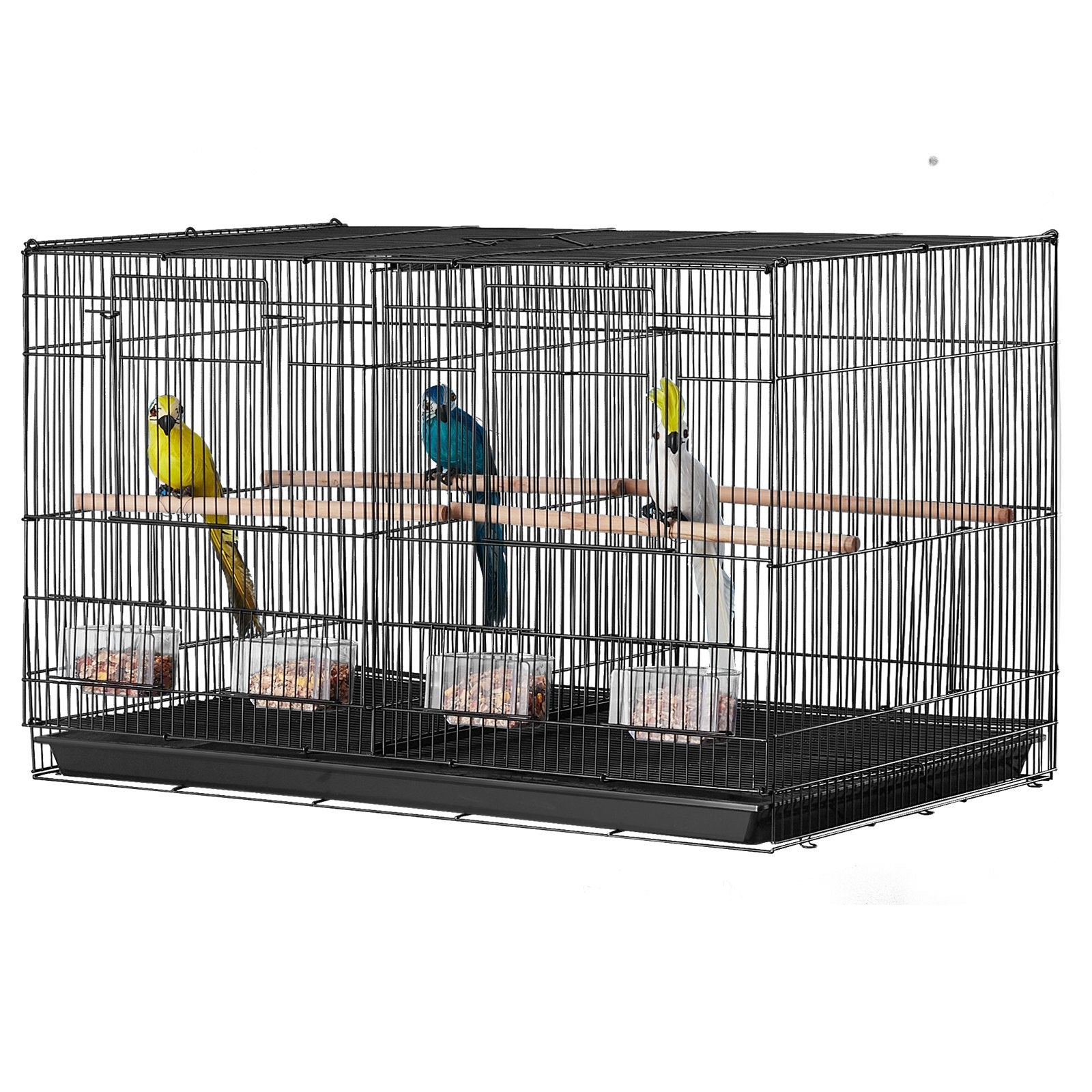 HKM-815635 Spacious 18-Inch Metal Bird Cage with Divider, 5 Perches, 4 Feeding Cups for Parakeets, Canaries, Lovebirds, and Cockatiels