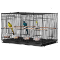 HKM-815635 Spacious 18-Inch Metal Bird Cage with Divider, 5 Perches, 4 Feeding Cups for Parakeets, Canaries, Lovebirds, and Cockatiels
