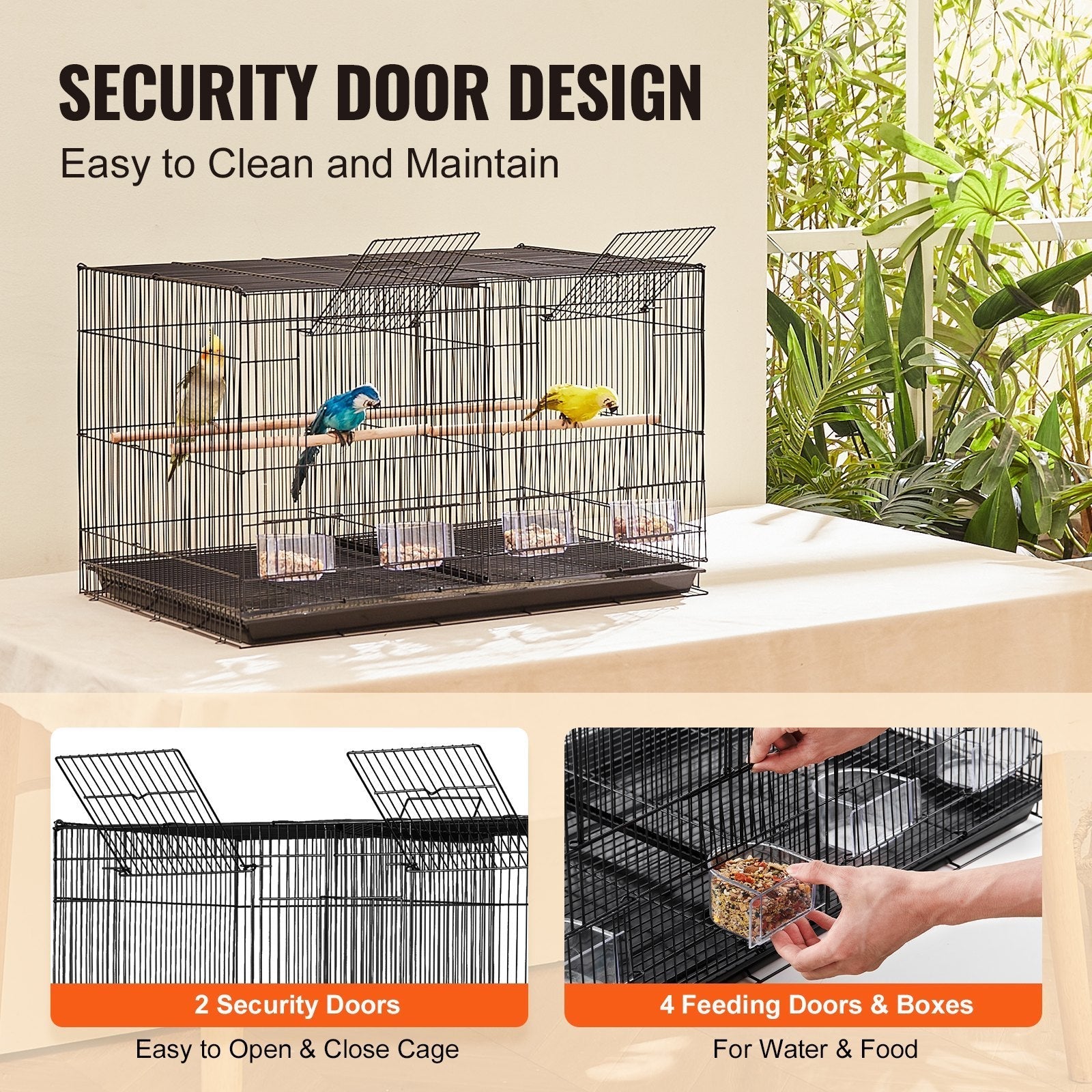 HKM-815635 Spacious 18-Inch Metal Bird Cage with Divider, 5 Perches, 4 Feeding Cups for Parakeets, Canaries, Lovebirds, and Cockatiels