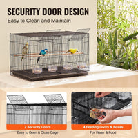 HKM-815635 Spacious 18-Inch Metal Bird Cage with Divider, 5 Perches, 4 Feeding Cups for Parakeets, Canaries, Lovebirds, and Cockatiels