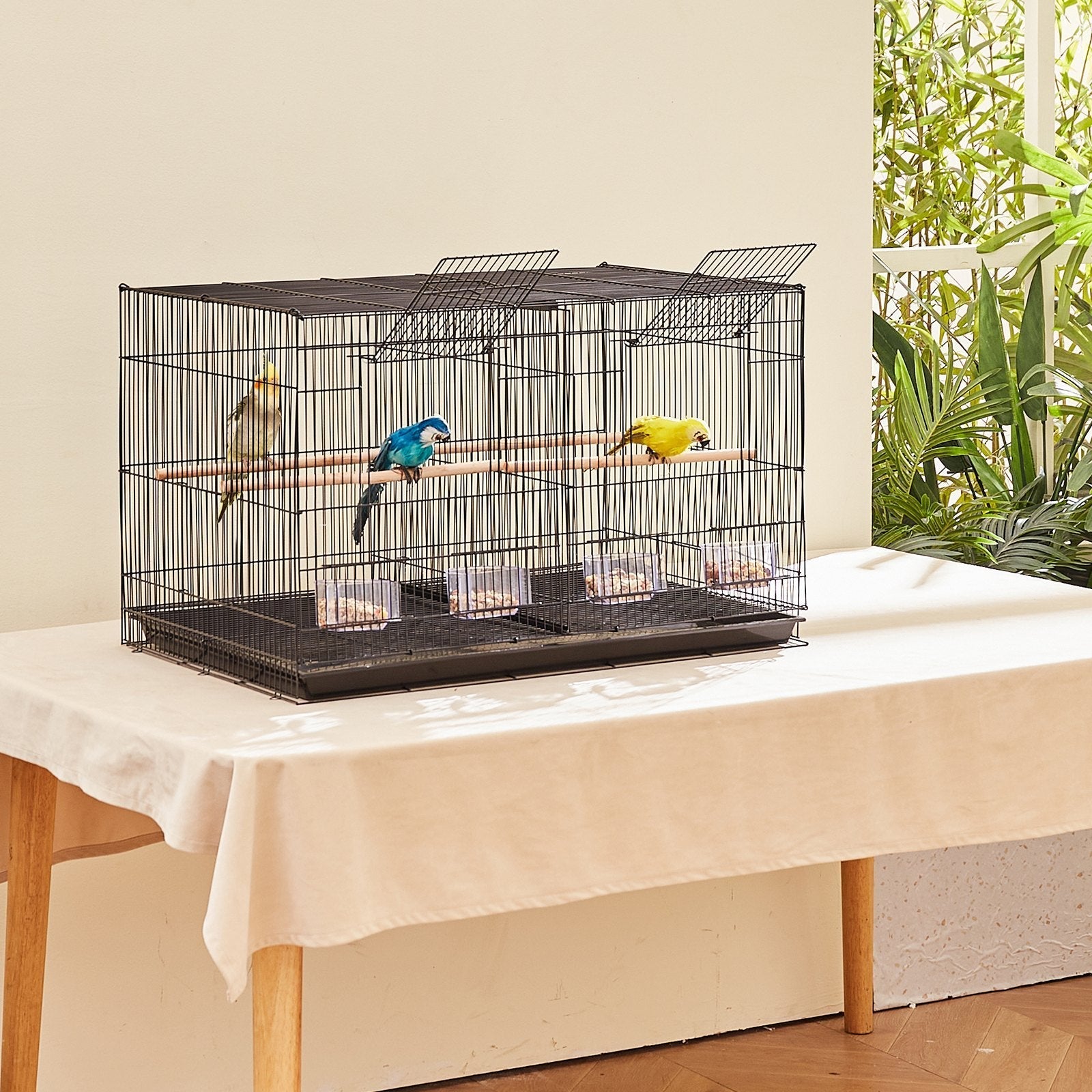 HKM-815635 Spacious 18-Inch Metal Bird Cage with Divider, 5 Perches, 4 Feeding Cups for Parakeets, Canaries, Lovebirds, and Cockatiels