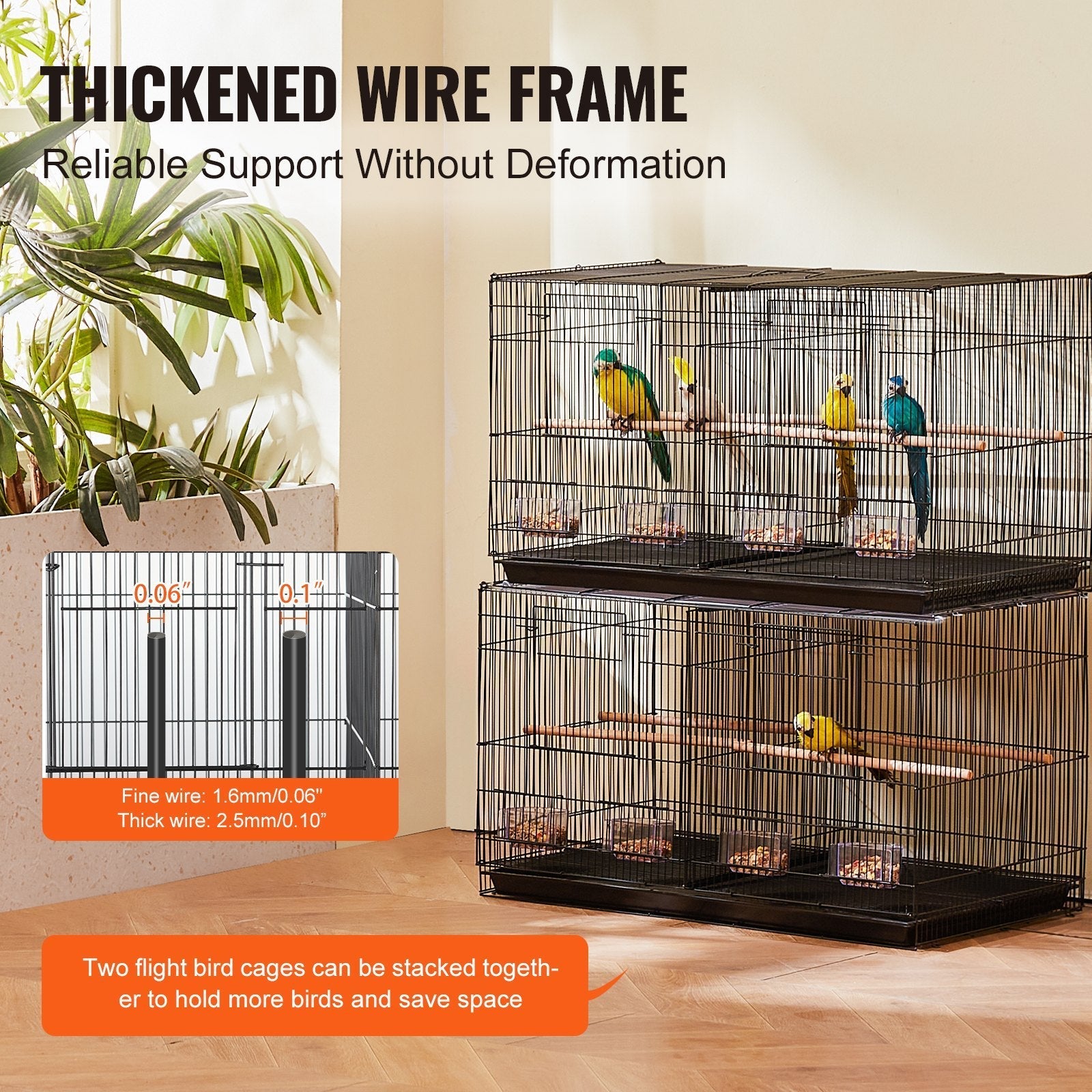 HKM-815635 Spacious 18-Inch Metal Bird Cage with Divider, 5 Perches, 4 Feeding Cups for Parakeets, Canaries, Lovebirds, and Cockatiels