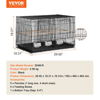 HKM-815635 Spacious 18-Inch Metal Bird Cage with Divider, 5 Perches, 4 Feeding Cups for Parakeets, Canaries, Lovebirds, and Cockatiels