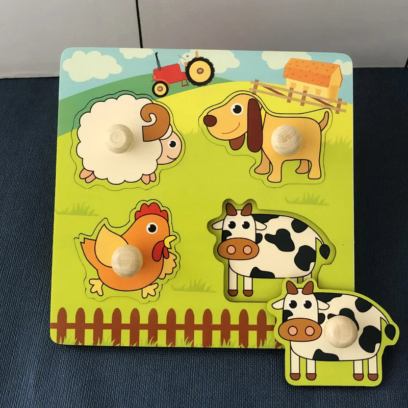 HKM-815699 Children's Wooden Cartoon Animal Jigsaw Puzzle - Educational Hand Grabbing Toy for Ages 2 and Up