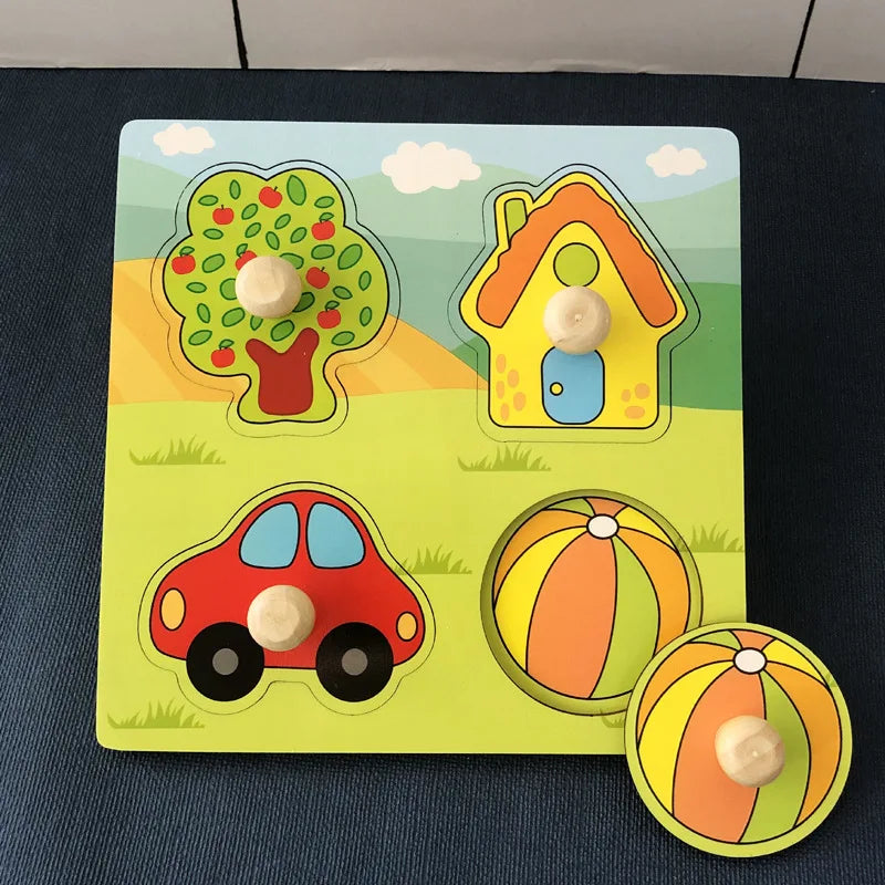 HKM-815699 Children's Wooden Cartoon Animal Jigsaw Puzzle - Educational Hand Grabbing Toy for Ages 2 and Up
