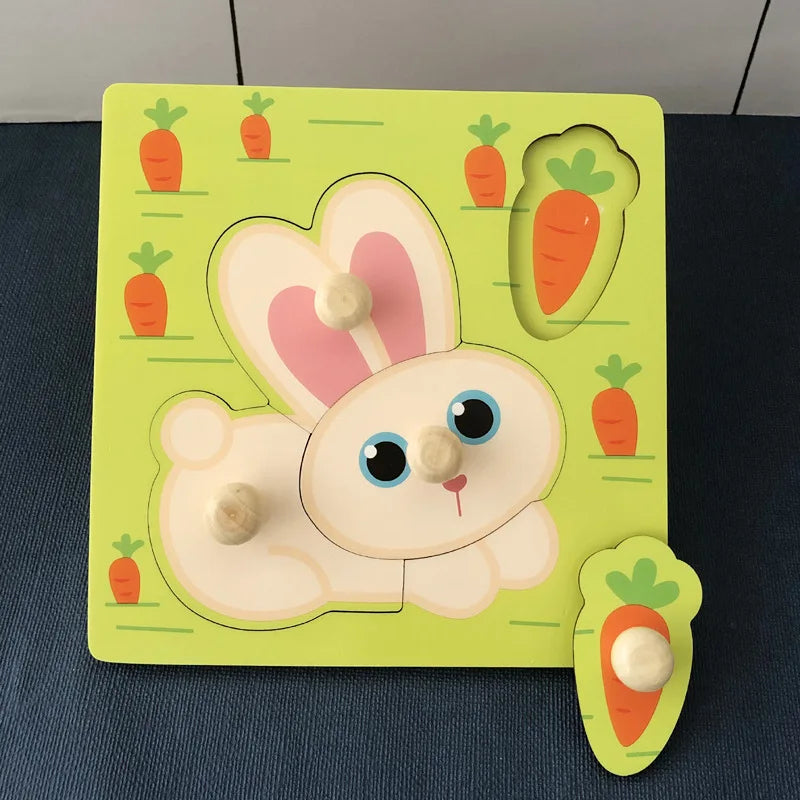 HKM-815699 Children's Wooden Cartoon Animal Jigsaw Puzzle - Educational Hand Grabbing Toy for Ages 2 and Up