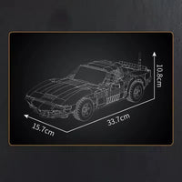 HKM-816275 Corvette C3 Sports Car Model Building Block Set with 1347+ Pieces for Kids Ages 8 and Up
