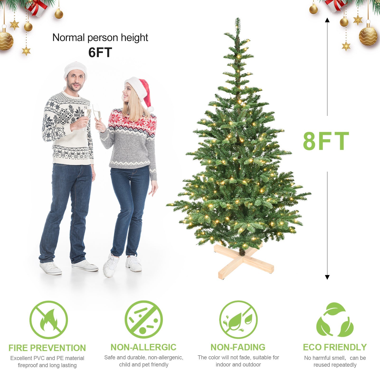 HKM-816467 PE and PVC Mixed Christmas Tree – Available in 5ft, 6ft, 7ft, and 8ft Sizes for Holiday Decor