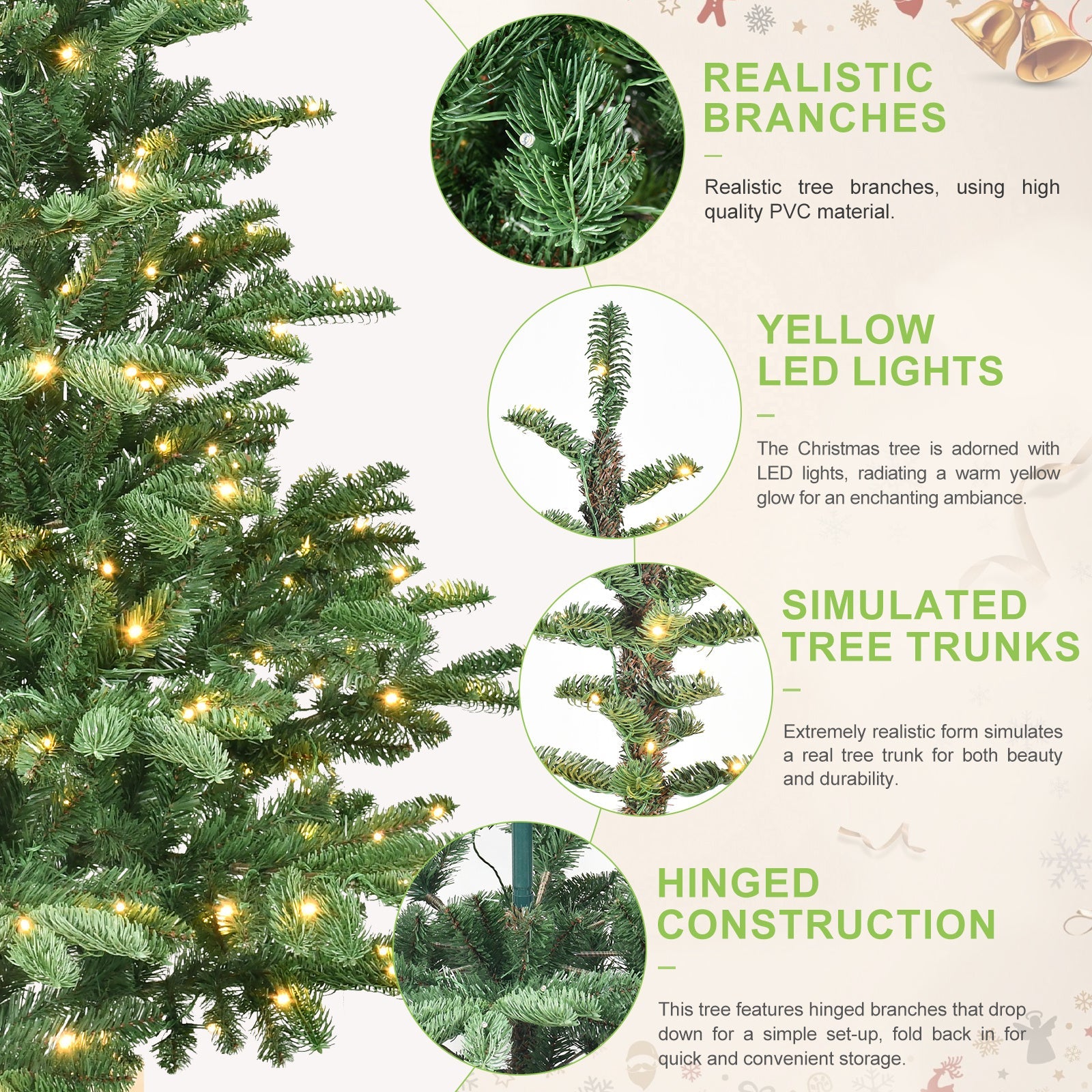 HKM-816467 PE and PVC Mixed Christmas Tree – Available in 5ft, 6ft, 7ft, and 8ft Sizes for Holiday Decor
