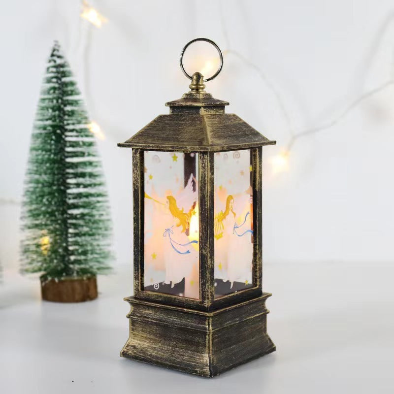 HKM-816659 Christmas Themed Storm Lantern Night Lamp - PVC Decoration with Snowman, Elk, Angel, and Jesus Designs
