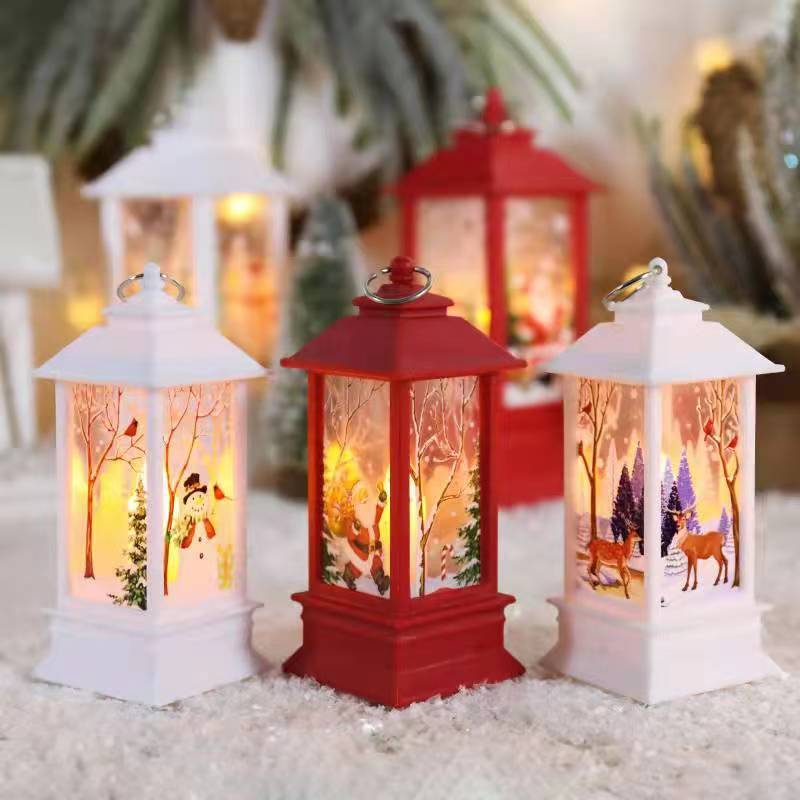 HKM-816659 Christmas Themed Storm Lantern Night Lamp - PVC Decoration with Snowman, Elk, Angel, and Jesus Designs