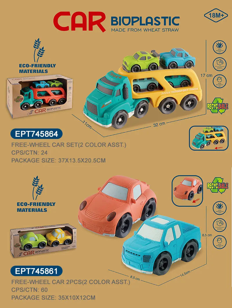 HKM-816659 Wheat Straw Bioplastic Free Wheel Truck Carrier Toy for Kids 0-14+ Years