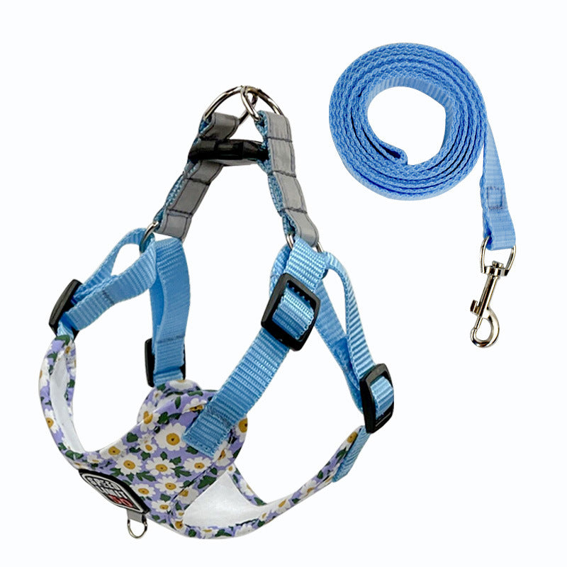 HKM-817043 Adjustable Dog Traction Rope with Chest Strap in Lavender, Mint Green, and Peach Powder
