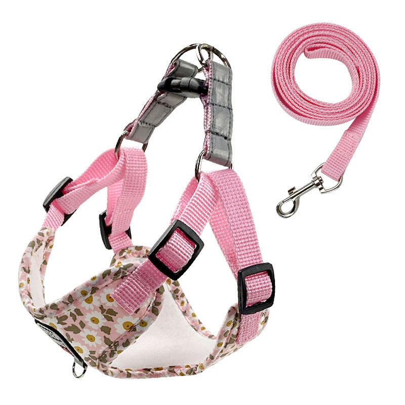 HKM-817043 Adjustable Dog Traction Rope with Chest Strap in Lavender, Mint Green, and Peach Powder