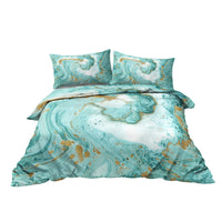 HKM-817171 Chic Marble Duvet Cover Set with Gold Glitter in Mint and Turquoise - 3-Piece Bedding Ensemble