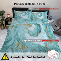 HKM-817171 Chic Marble Duvet Cover Set with Gold Glitter in Mint and Turquoise - 3-Piece Bedding Ensemble